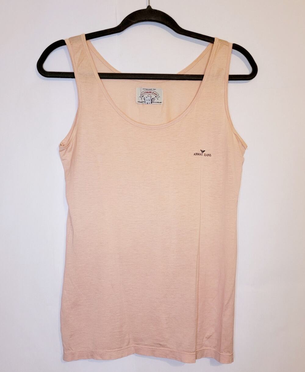 Vintage Armani Jeans pink cotton tank top size 8 Designer Staple Old Money